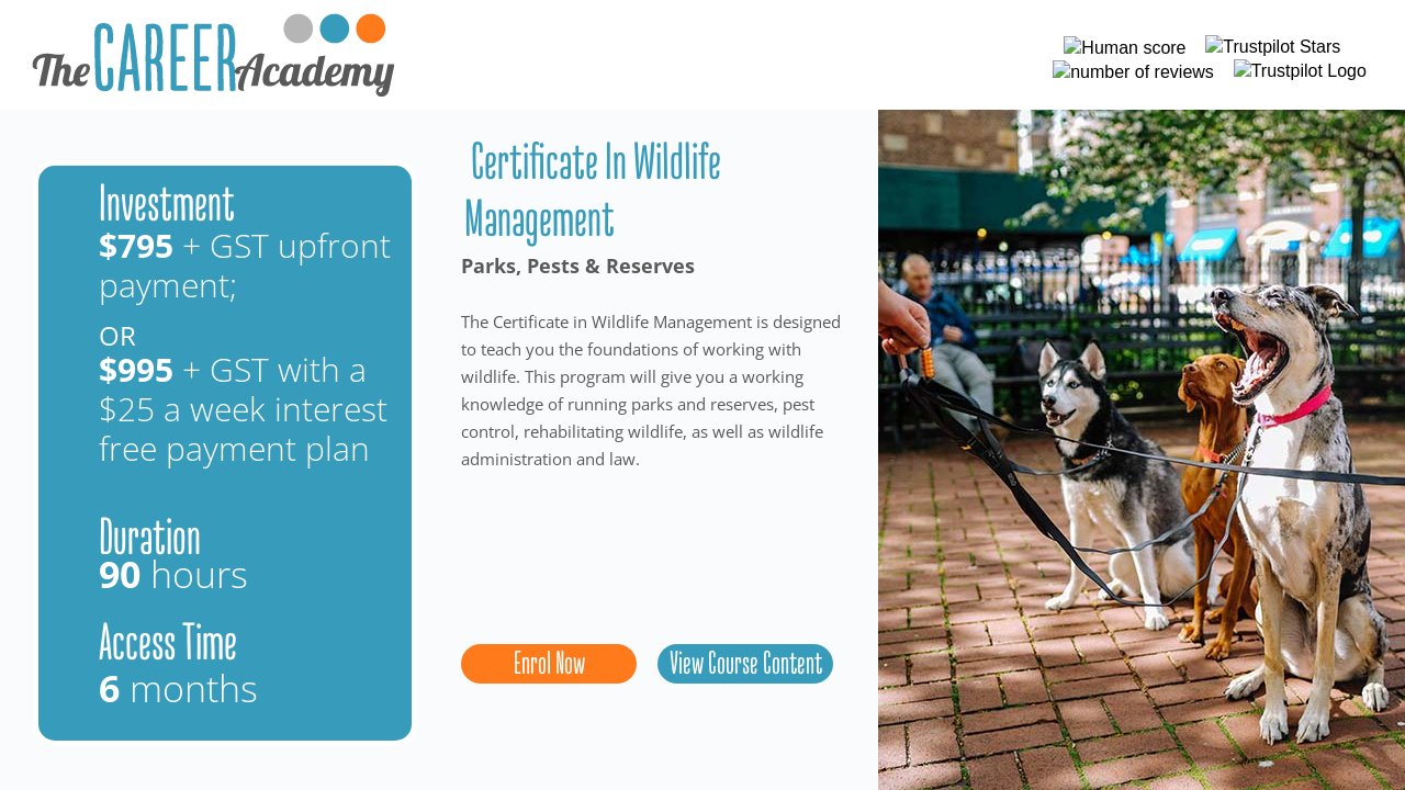 Certificate in Wildlife Management AU Animal Care courses